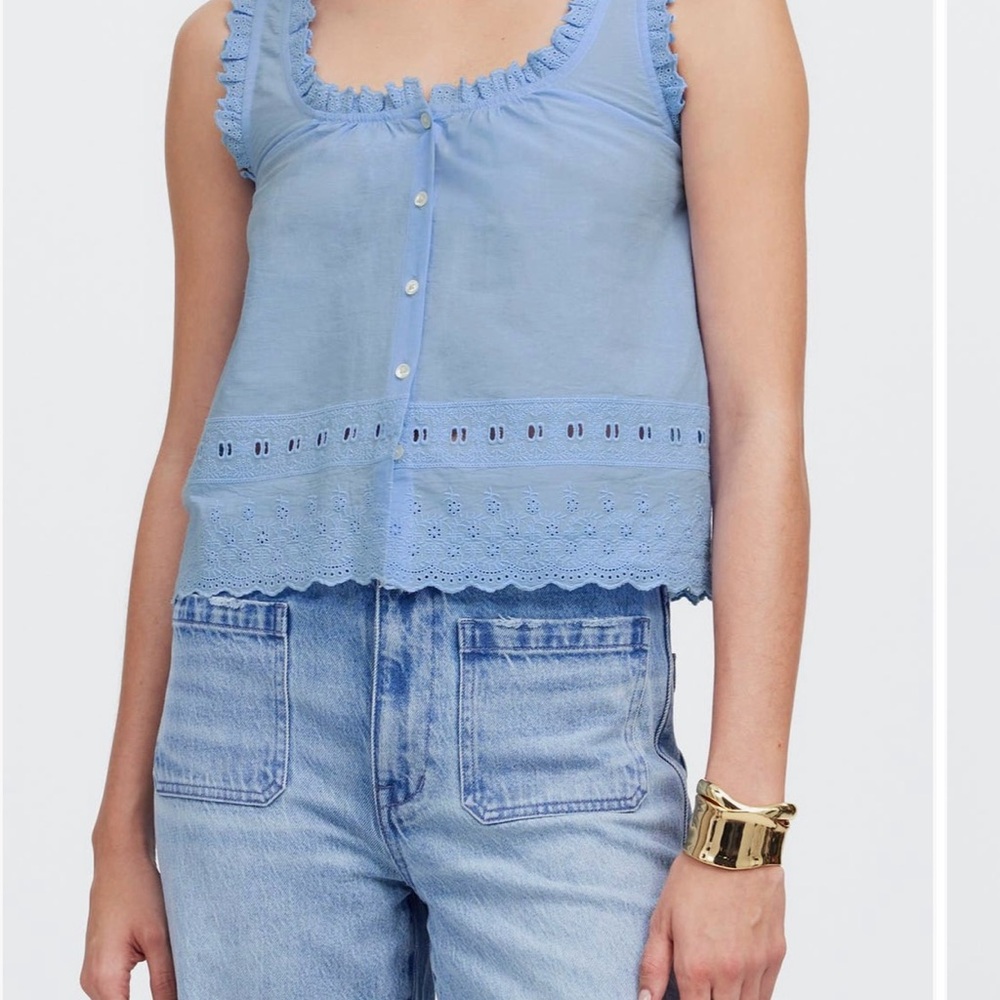 Madewell Blue Ruffled Crop Tank Top
